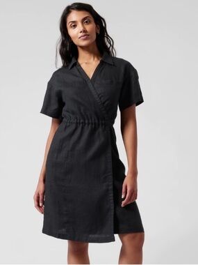 NWT Athleta Linen Playa Wrap Dress Black 10